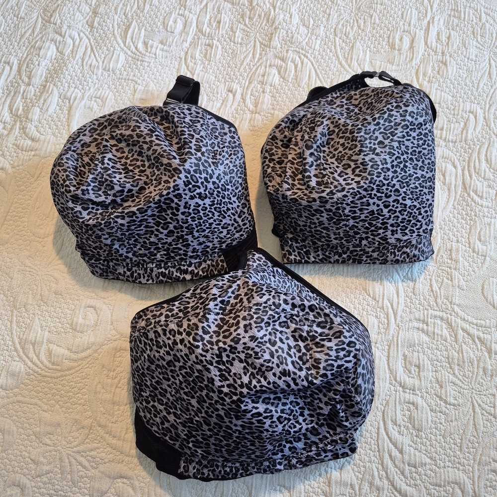Goddess Celeste women's size 38M gray animal print wireless bra bundle x3 bras